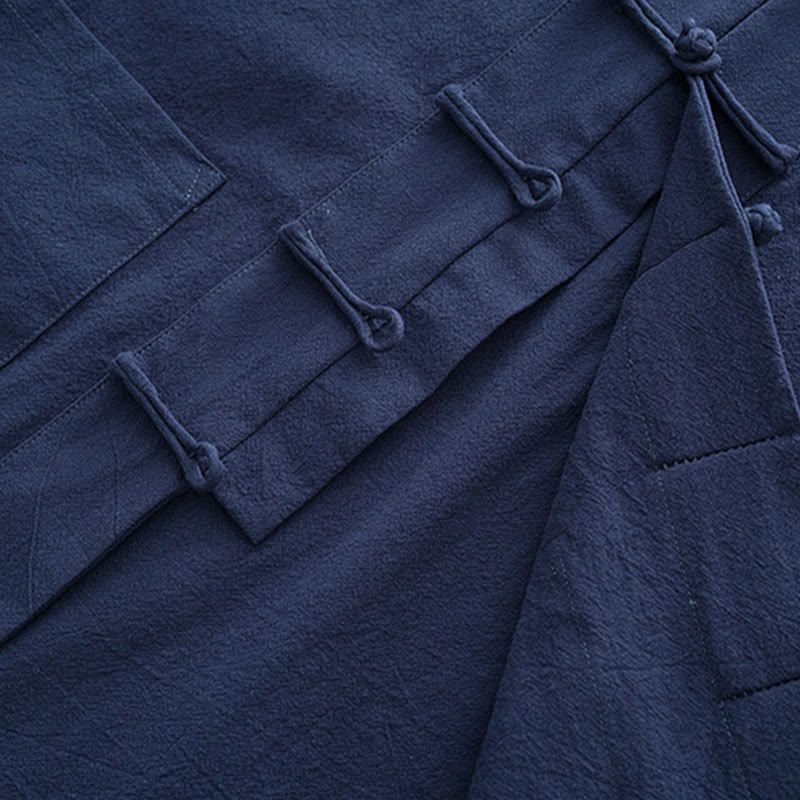 Buddha Stones 2Pcs Tang Suit Men's Frog-Button Cotton Long Sleeve Shirt Pants Set With Pockets - image 8