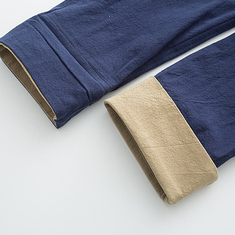 Buddha Stones 2Pcs Tang Suit Men's Frog-Button Cotton Long Sleeve Shirt Pants Set With Pockets - image 10