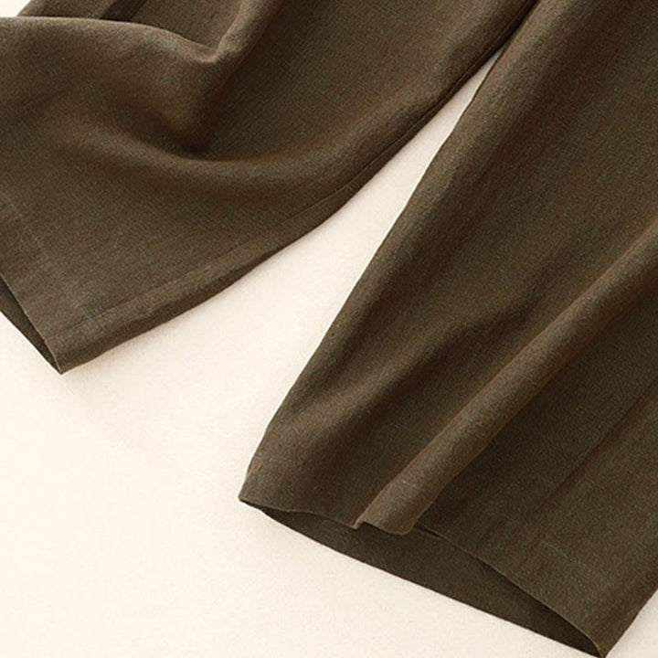 Buddha Stones Casual Plain Women's Cotton Linen Elastic Waist  Wide Leg Pants With Pockets - image 3