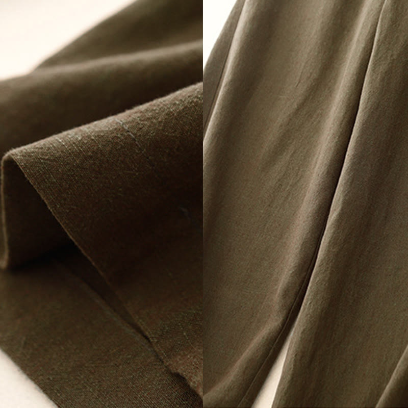 Buddha Stones Casual Plain Women's Cotton Linen Elastic Waist  Wide Leg Pants With Pockets - image 4