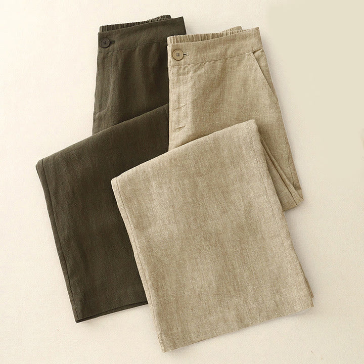 Buddha Stones Casual Plain Women's Cotton Linen Elastic Waist  Wide Leg Pants With Pockets - image 13