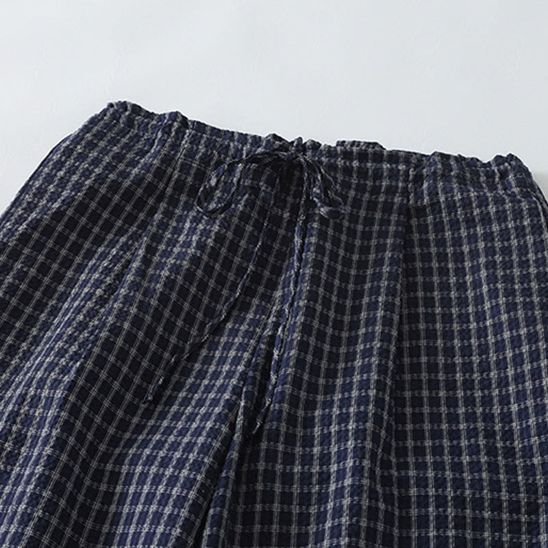Buddha Stones Casual Plaid Pattern Women's Cotton Wide Leg Pants With Pockets - image 4