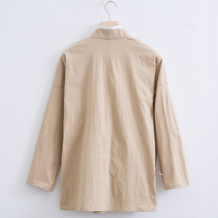Buddha Stones Vintage Solid Long Sleeve Lace-up Design Cotton Linen Men's Shirt - image 9