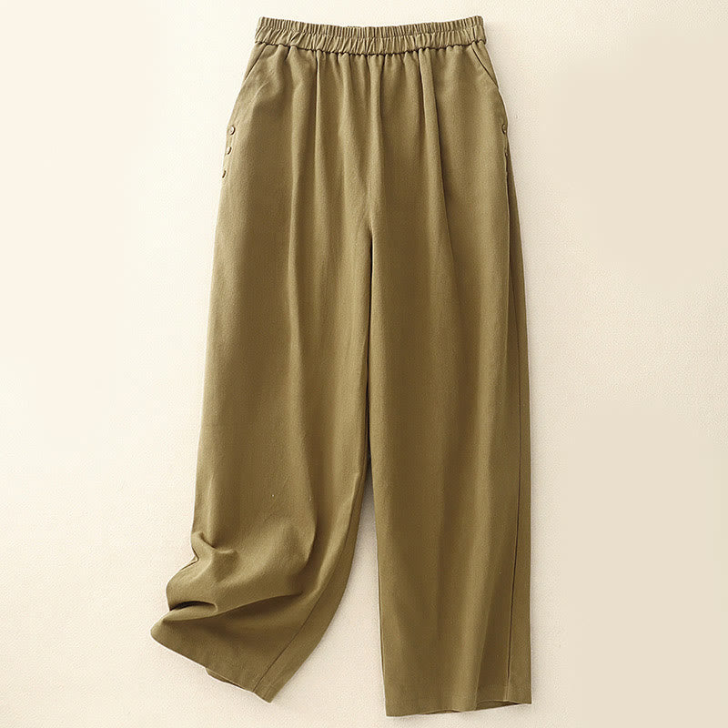 Buddha Stones Casual Snap Buttons Women's Cotton Polyester Pants With Pockets - Goldenrod - US8-10，UK/AU12-14，EU40-42 (2XL) - image 0