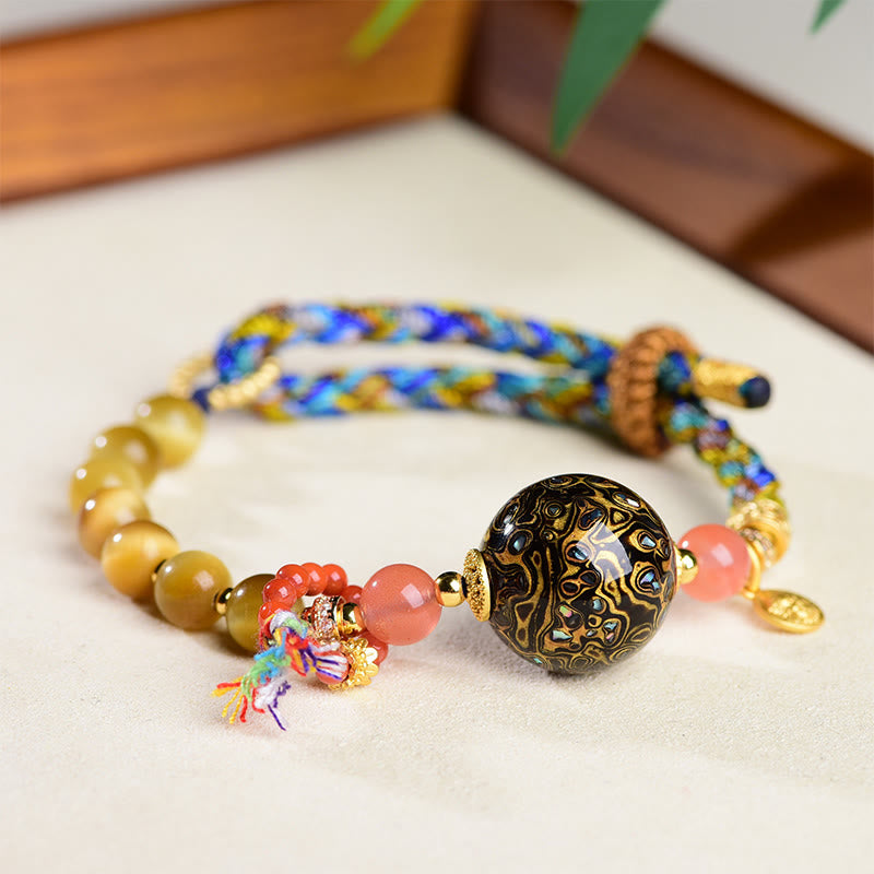 Buddha Stones Tibetan  Lacquer Bead Hand-woven Tiger Eye Stone Protection Bracelet - image 1