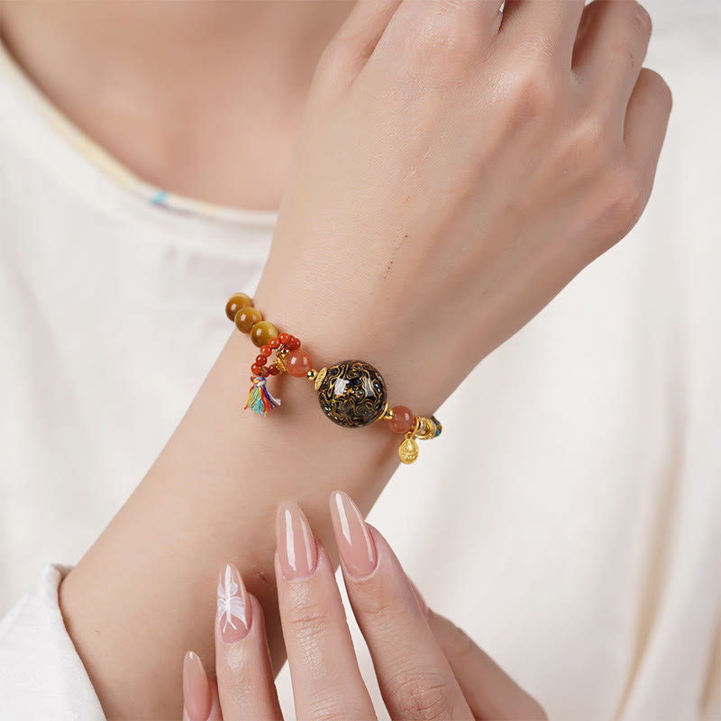 Buddha Stones Tibetan  Lacquer Bead Hand-woven Tiger Eye Stone Protection Bracelet - image 9
