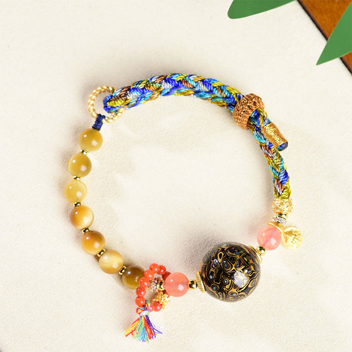 Buddha Stones Tibetan  Lacquer Bead Hand-woven Tiger Eye Stone Protection Bracelet - image 2