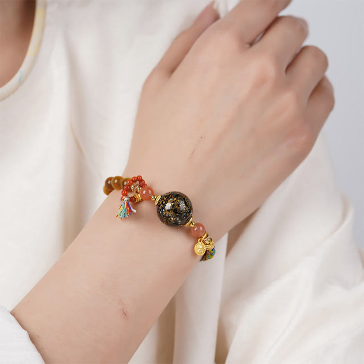 Buddha Stones Tibetan  Lacquer Bead Hand-woven Tiger Eye Stone Protection Bracelet - image 4