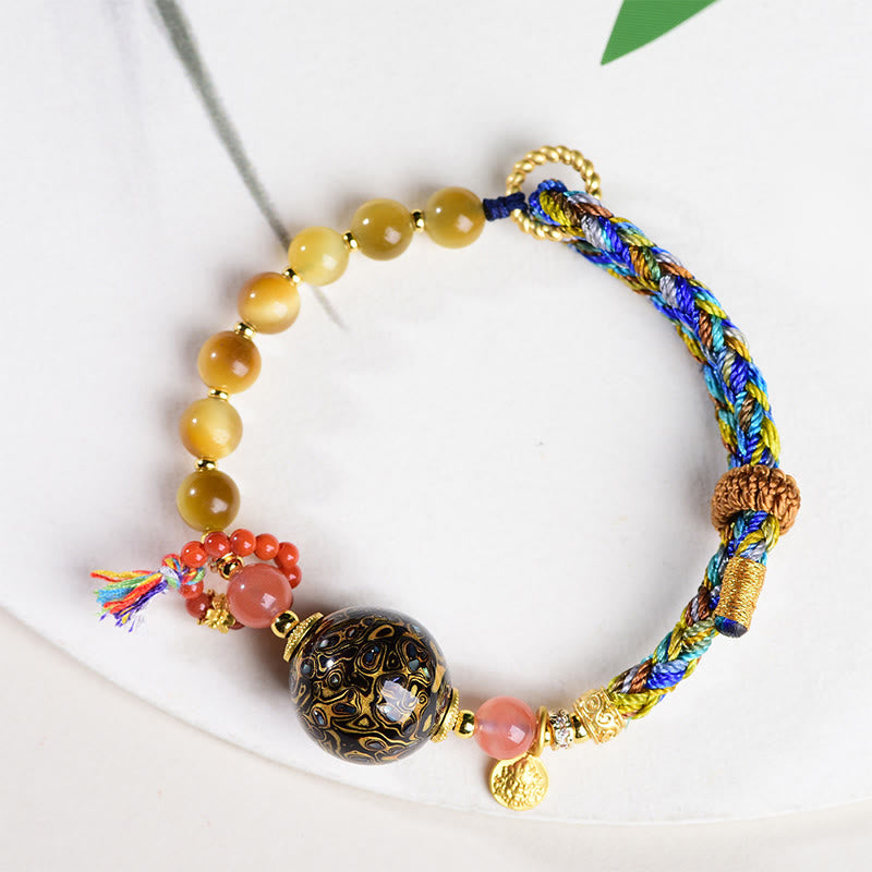 Buddha Stones Tibetan  Lacquer Bead Hand-woven Tiger Eye Stone Protection Bracelet - image 7