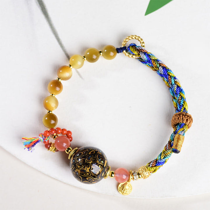 Buddha Stones Tibetan  Lacquer Bead Hand-woven Tiger Eye Stone Protection Bracelet - image 7