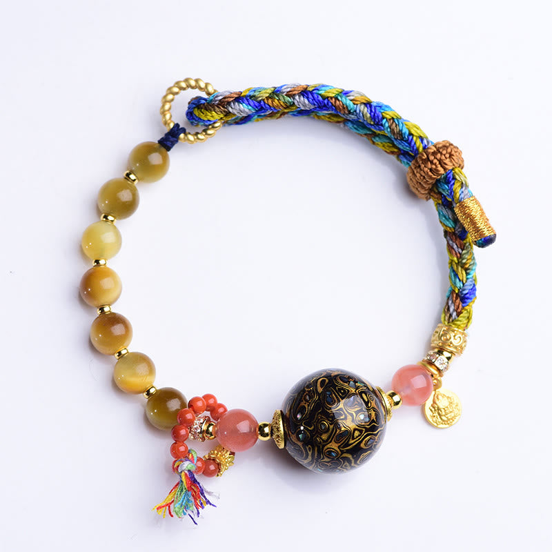 Buddha Stones Tibetan  Lacquer Bead Hand-woven Tiger Eye Stone Protection Bracelet - image 8