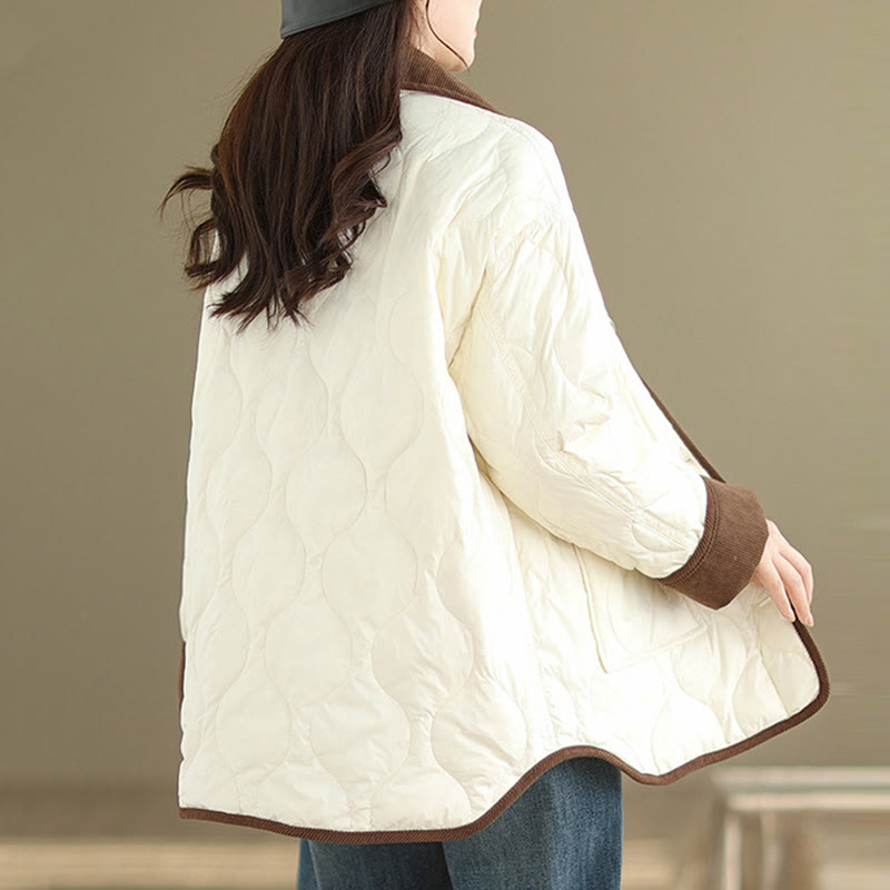 Buddha Stones Contrasting Color Lapel Women's Long Sleeve Cotton Jacket With Pockets - image 1