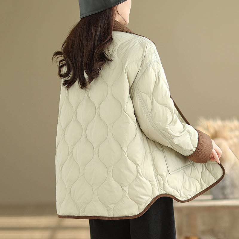 Buddha Stones Contrasting Color Lapel Women's Long Sleeve Cotton Jacket With Pockets - image 15