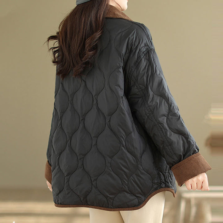 Buddha Stones Contrasting Color Lapel Women's Long Sleeve Cotton Jacket With Pockets - image 7