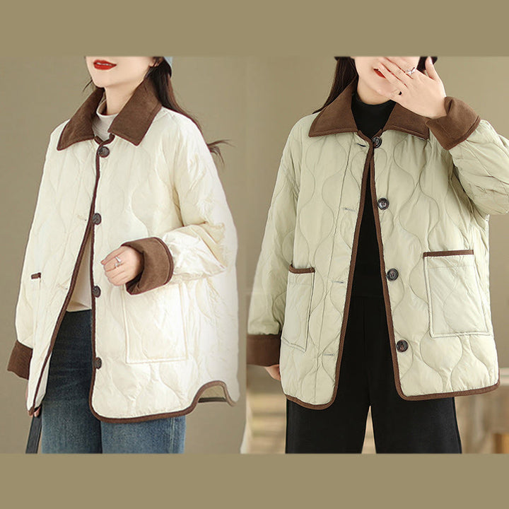 Buddha Stones Contrasting Color Lapel Women's Long Sleeve Cotton Jacket With Pockets - image 23