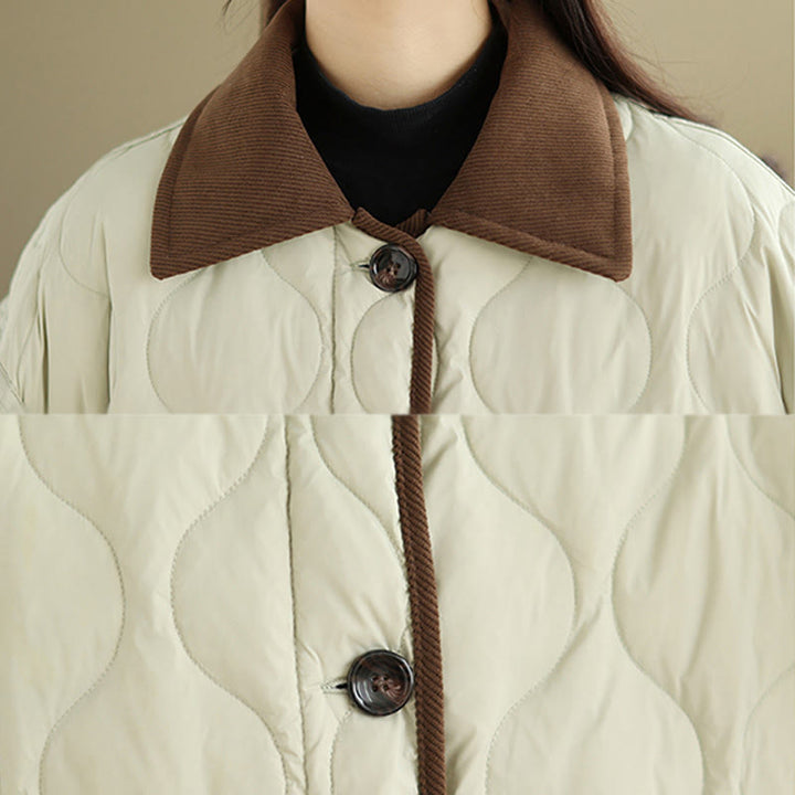 Buddha Stones Contrasting Color Lapel Women's Long Sleeve Cotton Jacket With Pockets - image 22