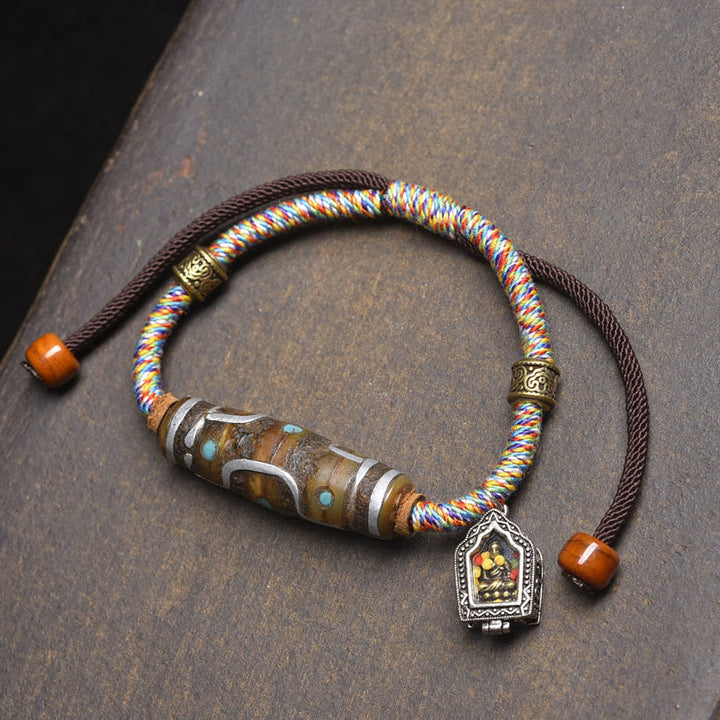 Buddha Stones Handcrafted Tibetan Nine-eye Dzi Bead Protection Rope Bracelet - White Rope & Nine-Eye Dzi Bead (Wrist Circumference: 16-20cm) - image 8