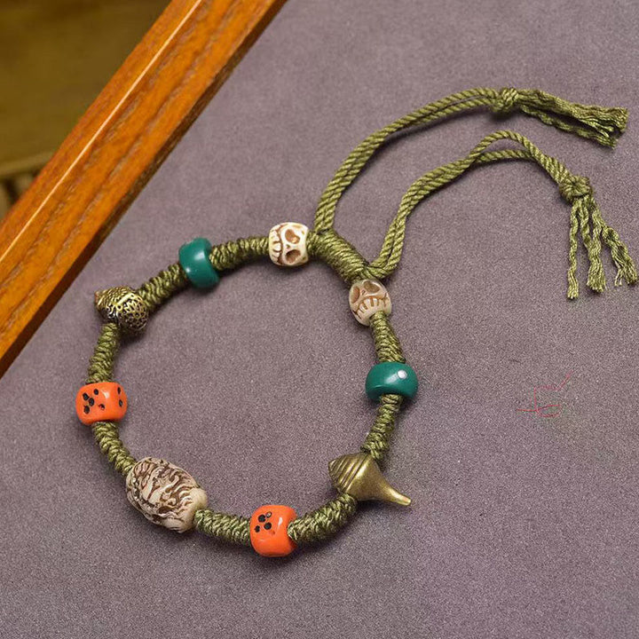 Buddha Stones Tibetan Dragon Pattern Dice Handmade Rope Bracelet - Green Rope (Wrist Circumference: 16-20cm) - image 0