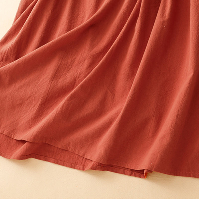 Buddha Stones Fall Lapel Buttons Lace-Up Design Cotton Long Sleeve Midi Dress With Pockets - image 7