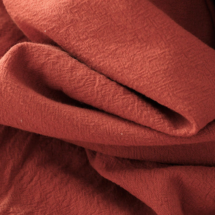 Buddha Stones Fall Lapel Buttons Lace-Up Design Cotton Long Sleeve Midi Dress With Pockets - image 5