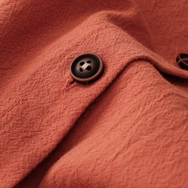 Buddha Stones Fall Lapel Buttons Lace-Up Design Cotton Long Sleeve Midi Dress With Pockets - image 4