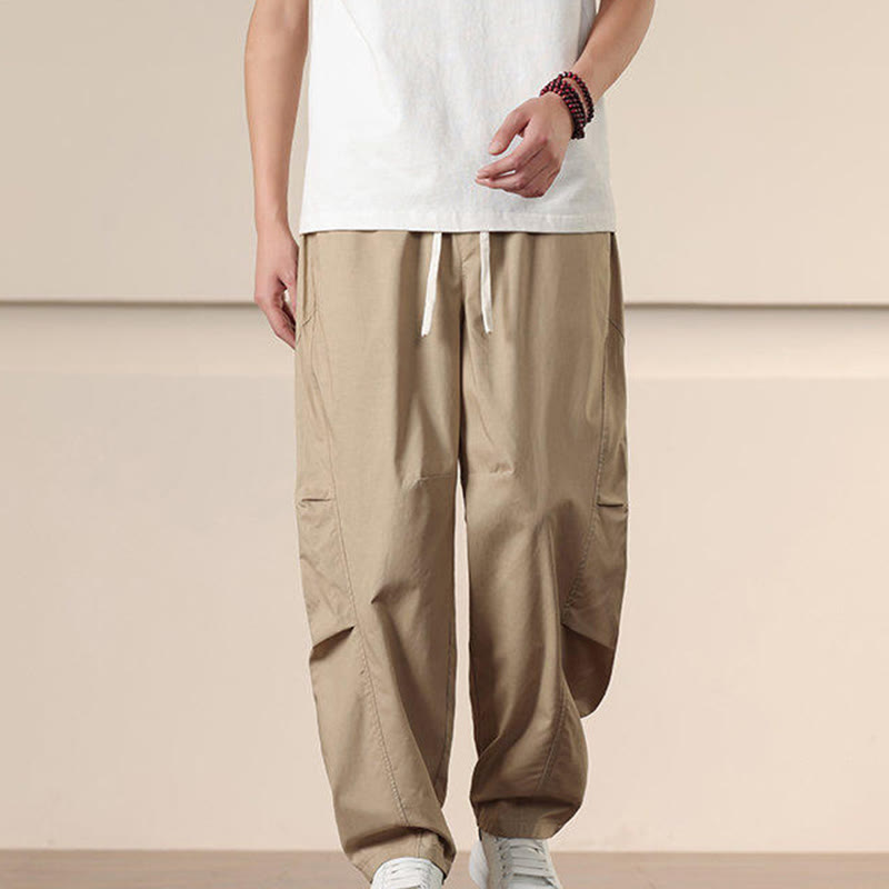 Buddha Stones Commute Spring Solid Color Drawstring Men's Harem Pants With Pockets - BurlyWood - US/UK/AU46，EU56 (5XL) - image 0