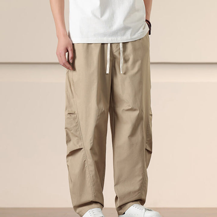 Buddha Stones Commute Spring Solid Color Drawstring Men's Harem Pants With Pockets - image 1