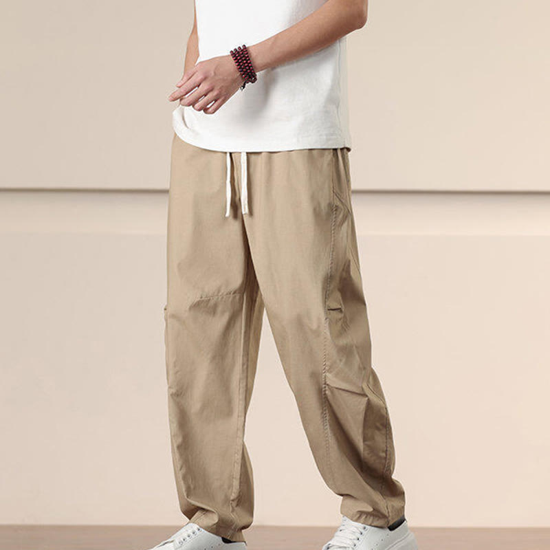 Buddha Stones Commute Spring Solid Color Drawstring Men's Harem Pants With Pockets - image 2