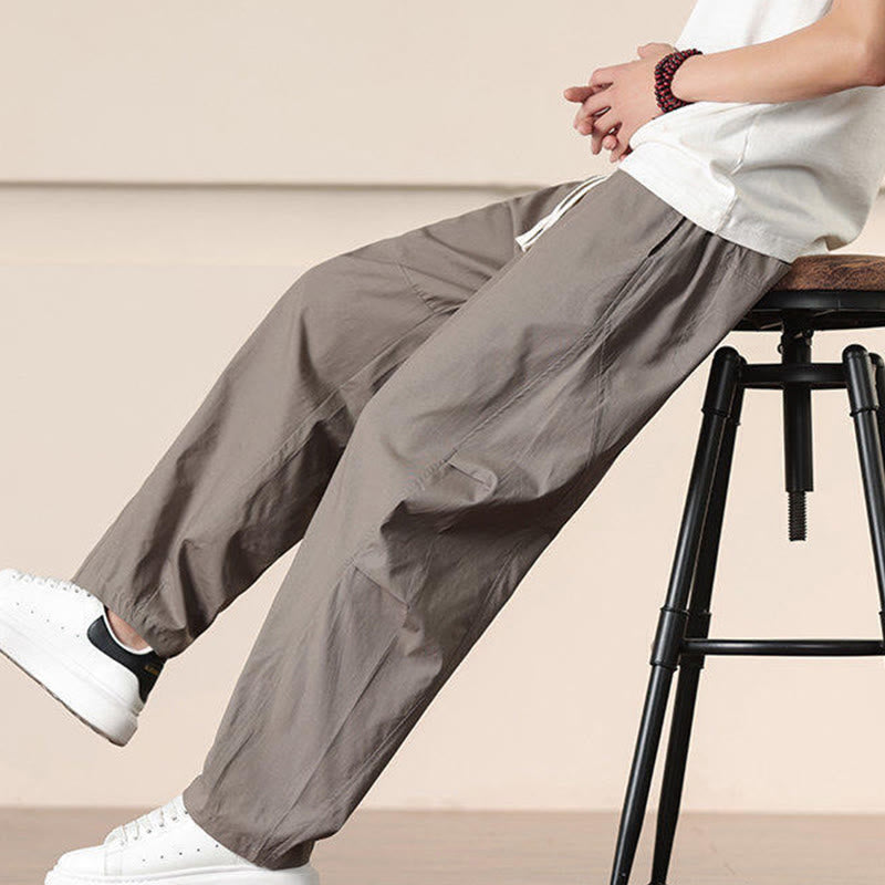 Buddha Stones Commute Spring Solid Color Drawstring Men's Harem Pants With Pockets - image 33