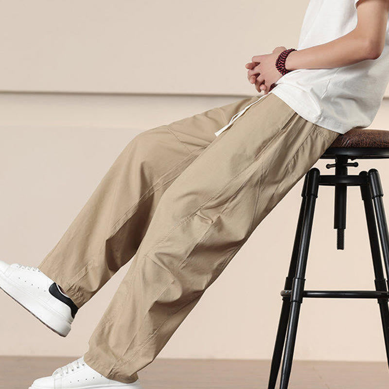 Buddha Stones Commute Spring Solid Color Drawstring Men's Harem Pants With Pockets - image 8