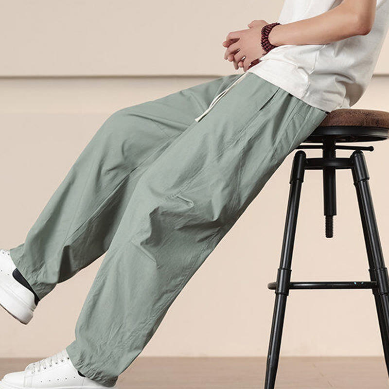 Buddha Stones Commute Spring Solid Color Drawstring Men's Harem Pants With Pockets - image 25
