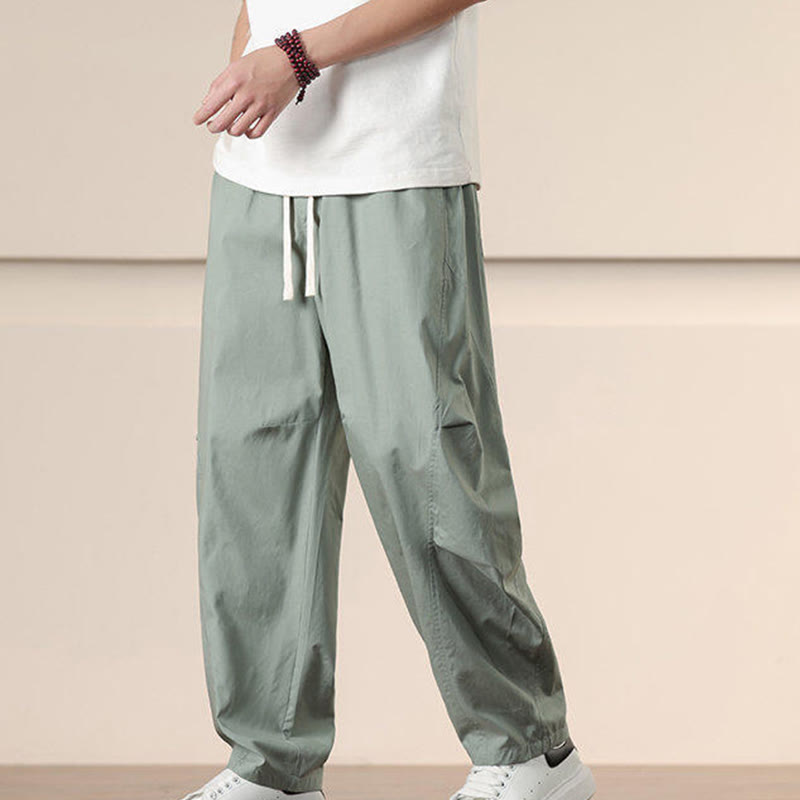 Buddha Stones Commute Spring Solid Color Drawstring Men's Harem Pants With Pockets - image 19