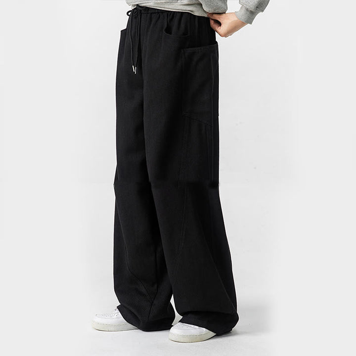 Buddha Stones Fall Pure Color Men's Wide Leg Cotton Drawstring Pants With Pockets - image 31