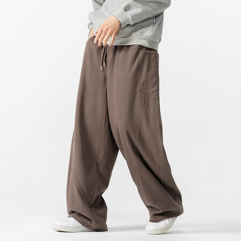 Buddha Stones Fall Pure Color Men's Wide Leg Cotton Drawstring Pants With Pockets - Sienna - US/UK/AU46，EU56 (5XL) - image 0