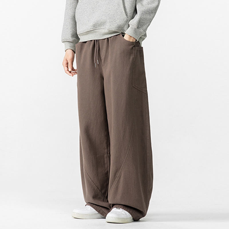 Buddha Stones Fall Pure Color Men's Wide Leg Cotton Drawstring Pants With Pockets - image 4