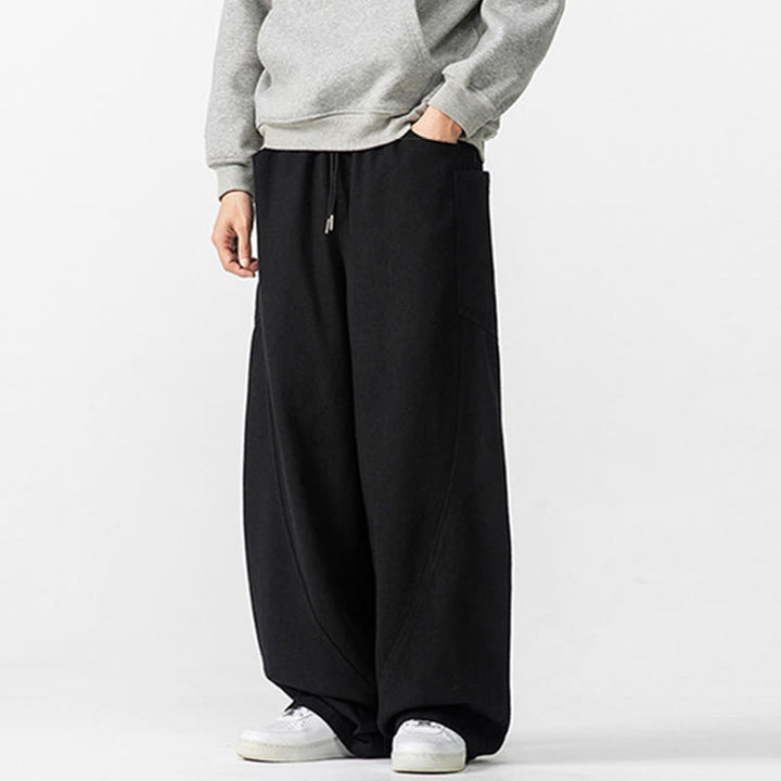 Buddha Stones Fall Pure Color Men's Wide Leg Cotton Drawstring Pants With Pockets - image 27