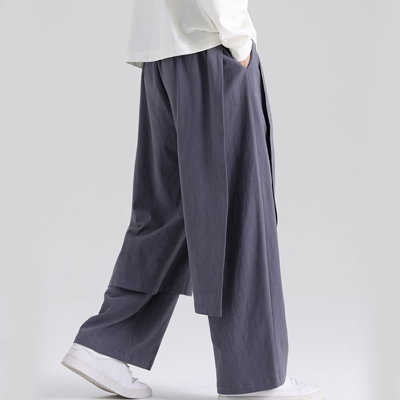 Buddha Stones Plain Patchwork Design Men's Cotton Pants With Pockets - image 4