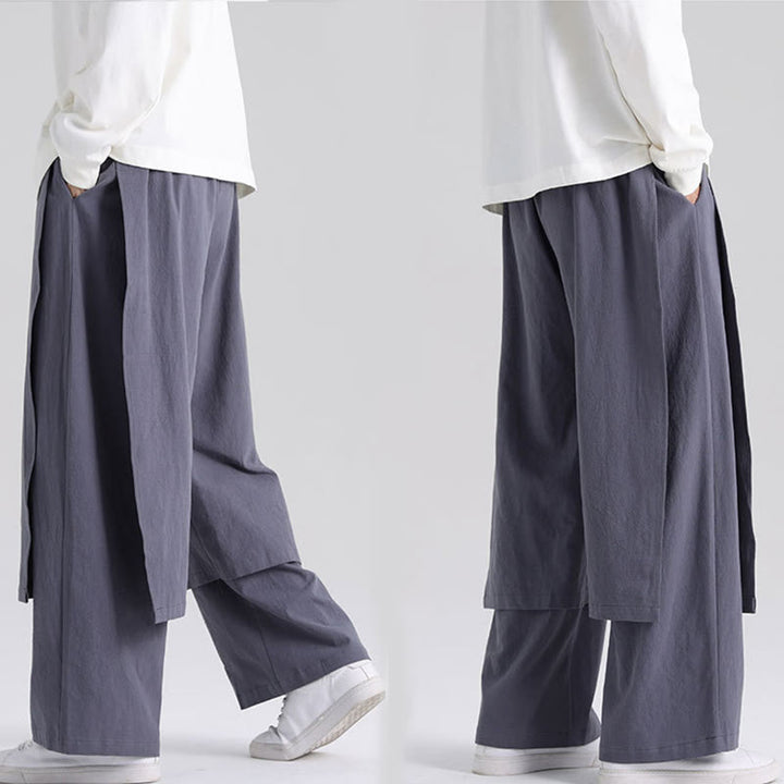 Buddha Stones Plain Patchwork Design Men's Cotton Pants With Pockets - image 10