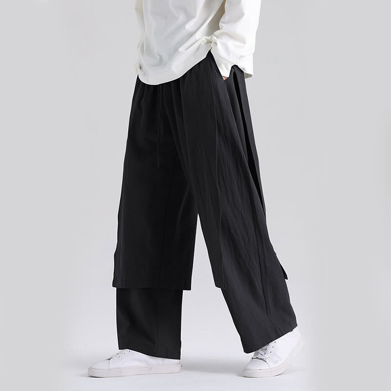 Buddha Stones Plain Patchwork Design Men's Cotton Pants With Pockets - image 14