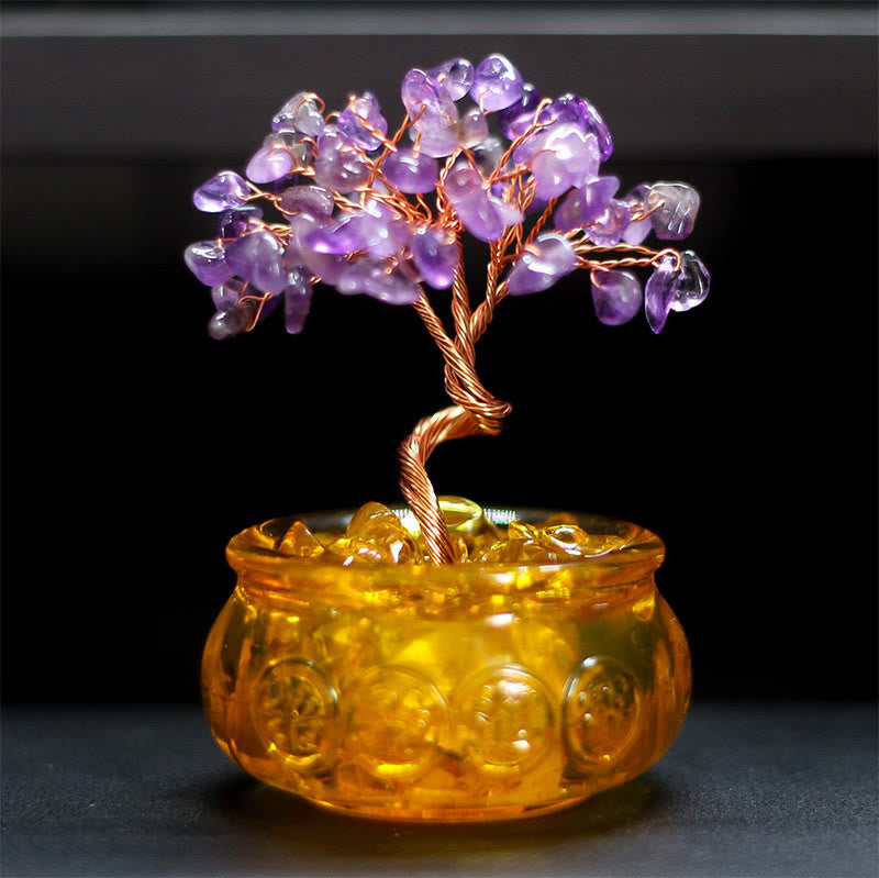 Buddha Stones Various Crystal Citrine Amethyst Pink Crystal Tree Prosperity Home Decoration - Amethyst 6*10cm - image 2