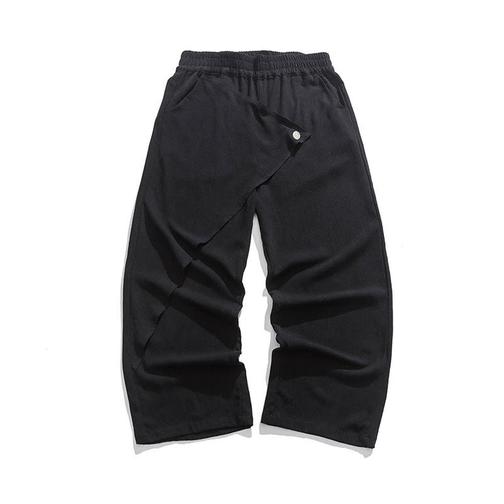 Buddha Stones Asymmetrical Patched Design Plain Men's Cotton Pants With Pockets - Black - US/UK/AU46，EU56 (5XL) - image 9