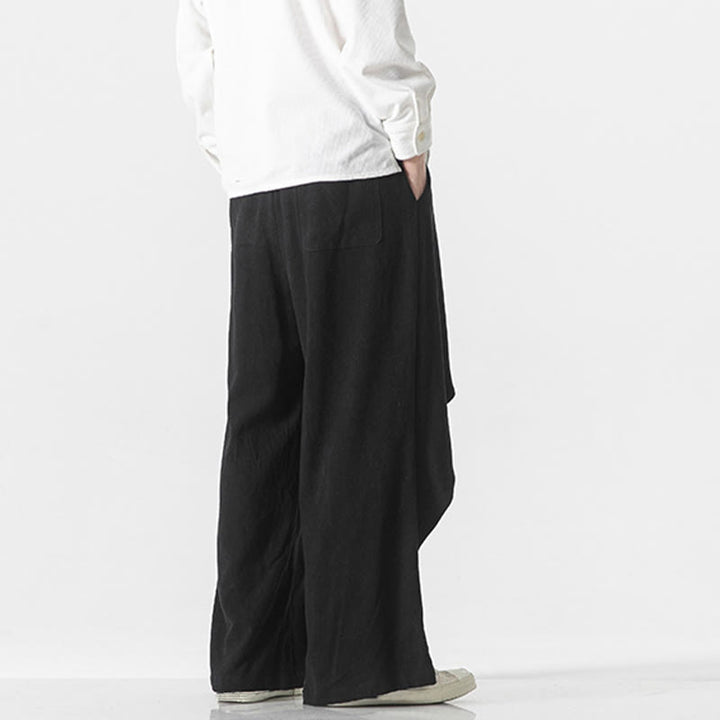 Buddha Stones Asymmetrical Patched Design Plain Men's Cotton Pants With Pockets - image 18