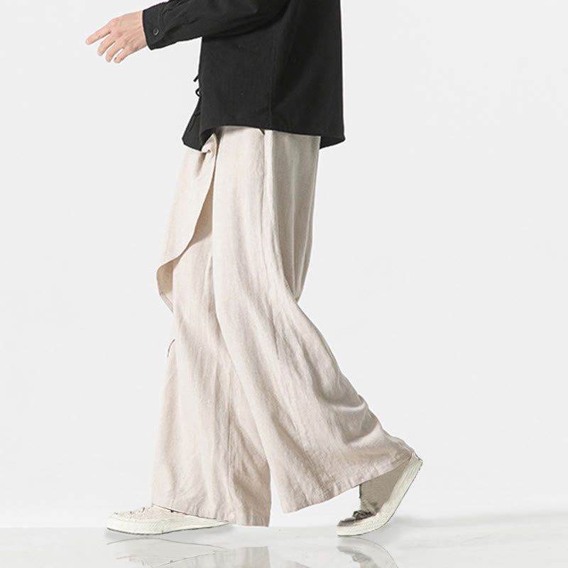 Buddha Stones Asymmetrical Patched Design Plain Men's Cotton Pants With Pockets - image 21