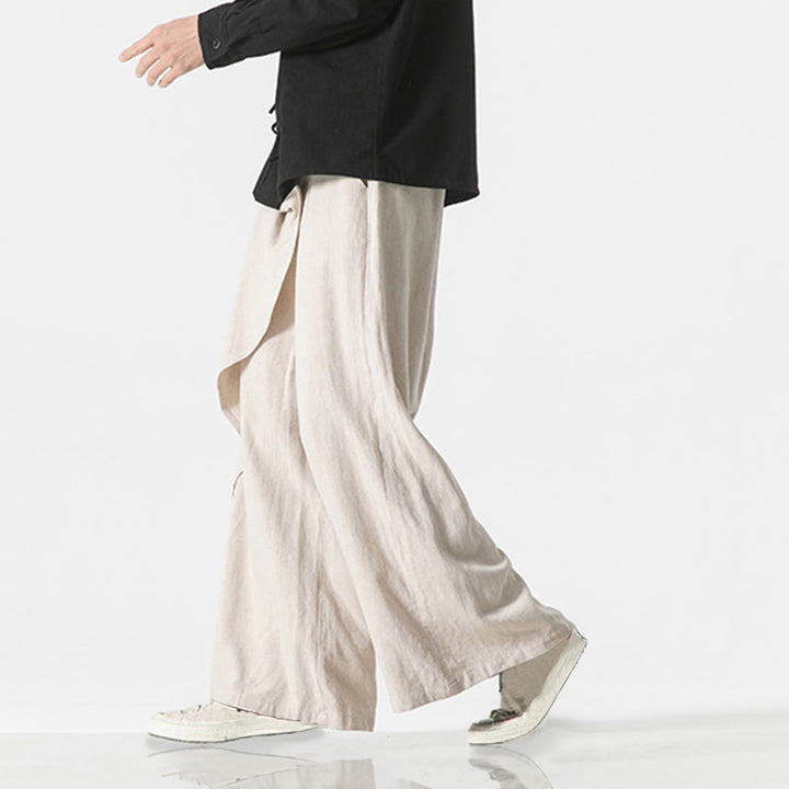 Buddha Stones Asymmetrical Patched Design Plain Men's Cotton Pants With Pockets - image 21