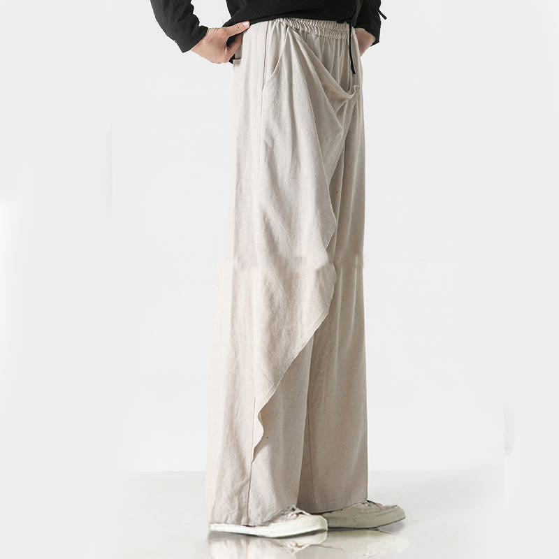 Buddha Stones Asymmetrical Patched Design Plain Men's Cotton Pants With Pockets - image 29