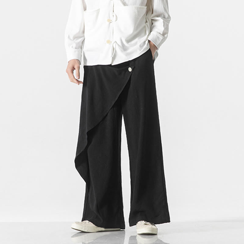 Buddha Stones Asymmetrical Patched Design Plain Men's Cotton Pants With Pockets - image 13