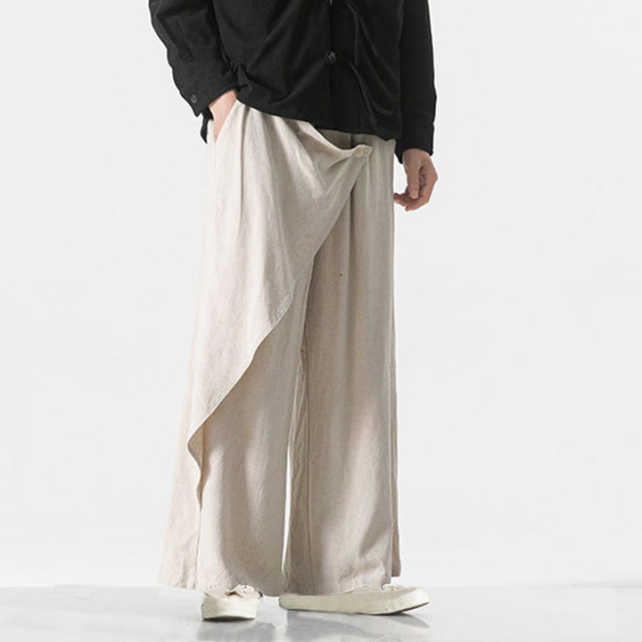 Buddha Stones Asymmetrical Patched Design Plain Men's Cotton Pants With Pockets - image 27