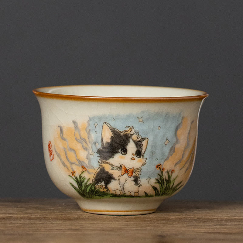 Buddha Stones Cute Bow Tie Cat Teacup Kung Fu Tea Cup - Cat 5.8cm*4cm*65ml - image 1