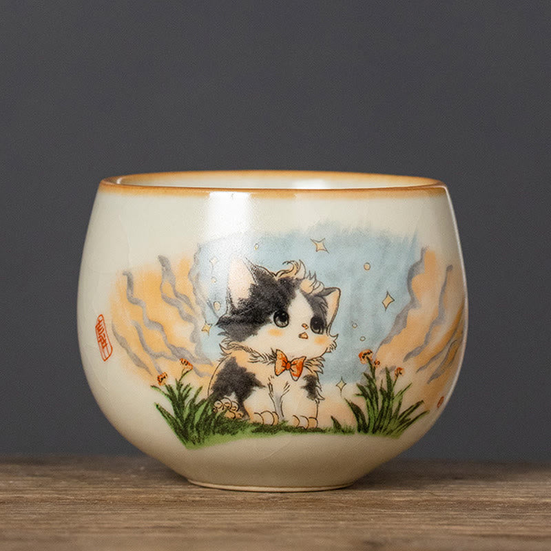 Buddha Stones Cute Bow Tie Cat Teacup Kung Fu Tea Cup - Cat 6cm*4.7cm*70ml - image 0