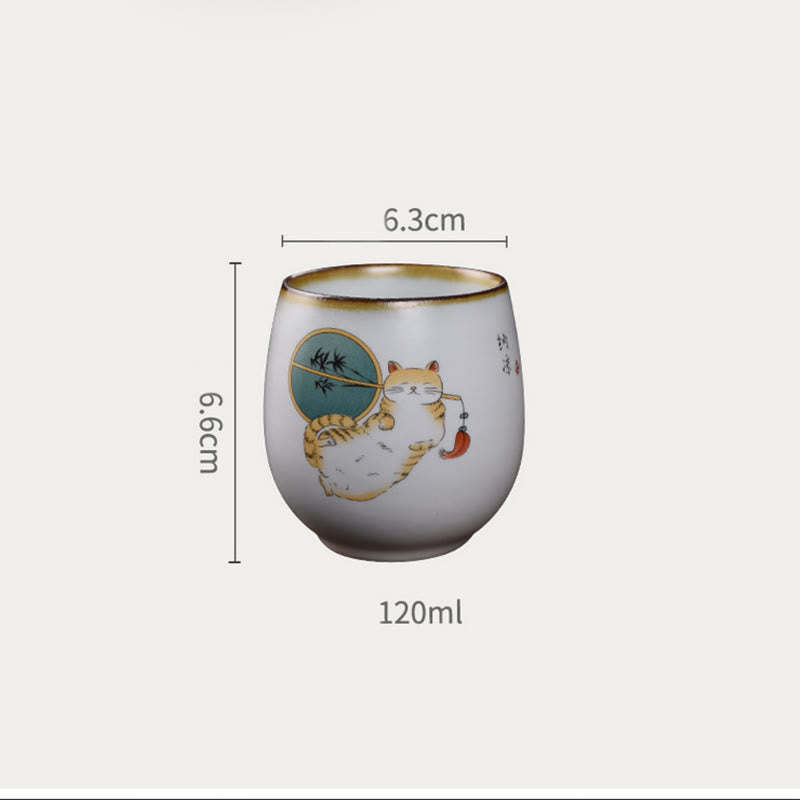 Buddha Stones Cute Lying Cat Branches Teacup Kung Fu Tea Cup - image 14
